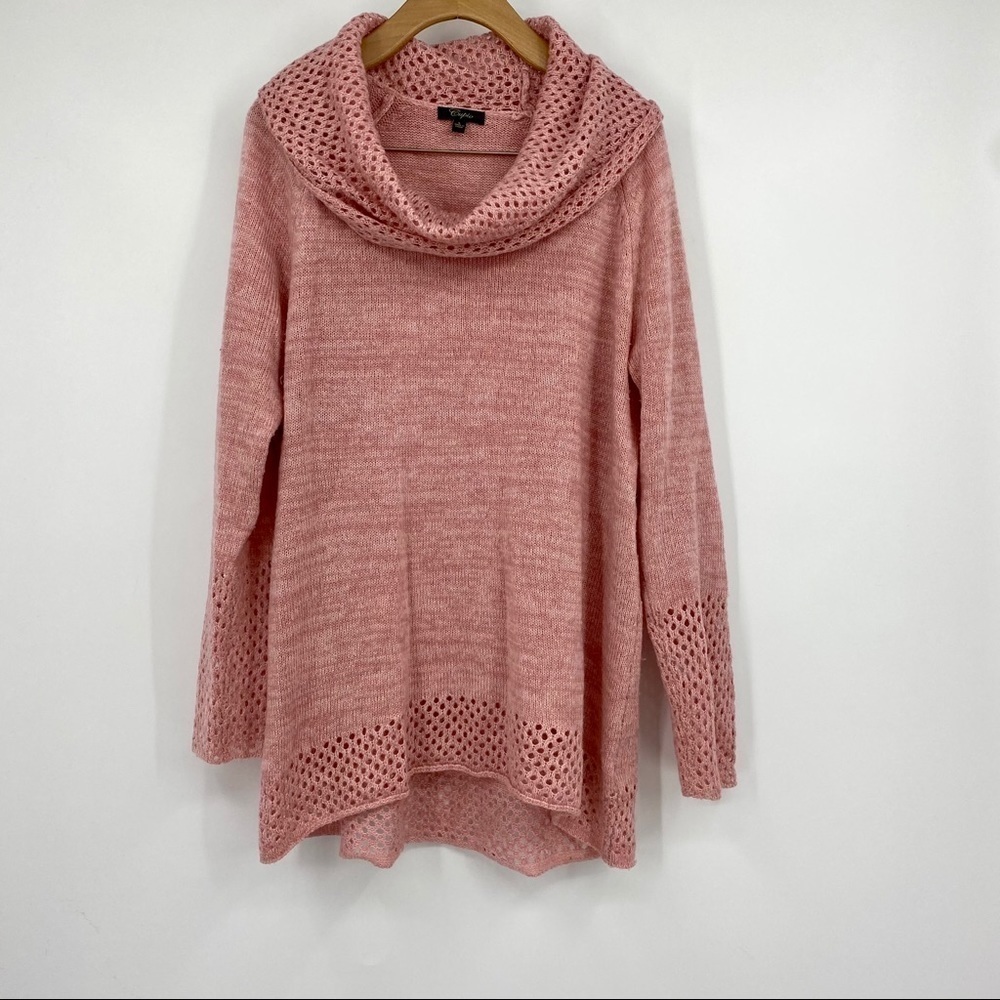 Cupio heathered pink cowl neck laser cut sweater